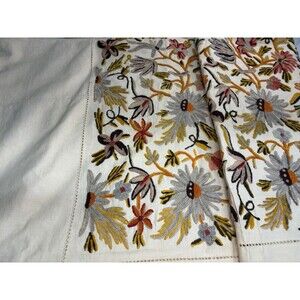 Vintage Wool Crewel Kashmir Bedspread Tablecloth 87 X 82 READ